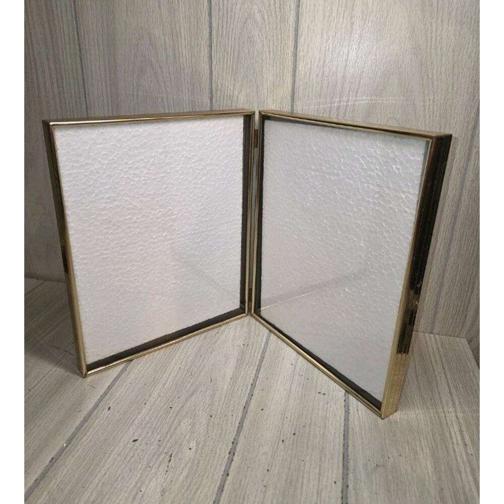 Vintage Ornate 8x10 Folding Gold Double Picture Frame MCM Family Memories